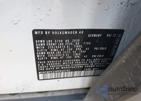 2022 Volkswagen Id.4 Pro S из США, поврежденный, VIN WVGTMPE23NP066752